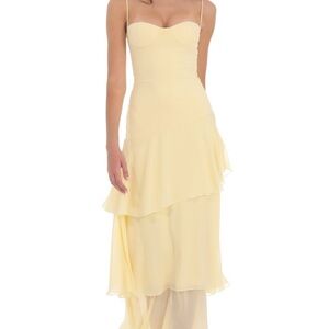 Lucy in the Sky Yellow Asymmetrical Ruffled Maxi Dress